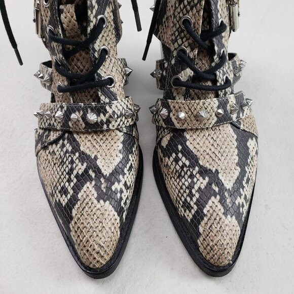Sam Edelman Elana Studded Boot Womens 7.5 Beige Leather Snake Cut Out Ankle Heel - Picture 4 of 16